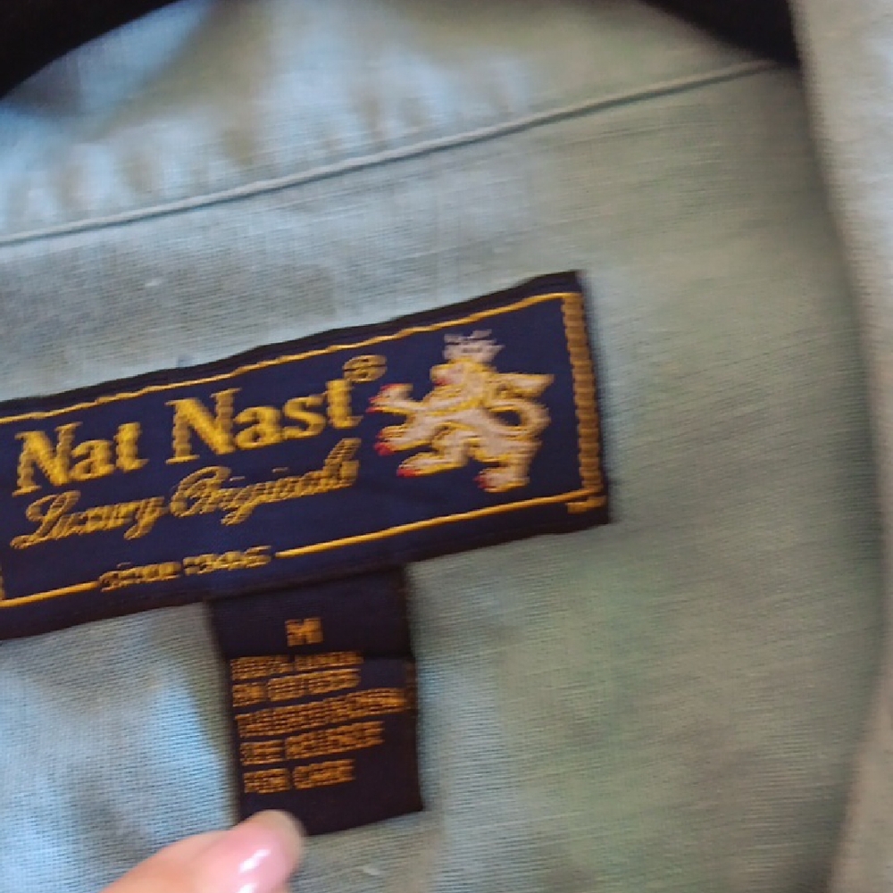 Vtg Nat Nast Blue Casual Button Down Shirt 100% Linen Size M - Picture 6 of 6